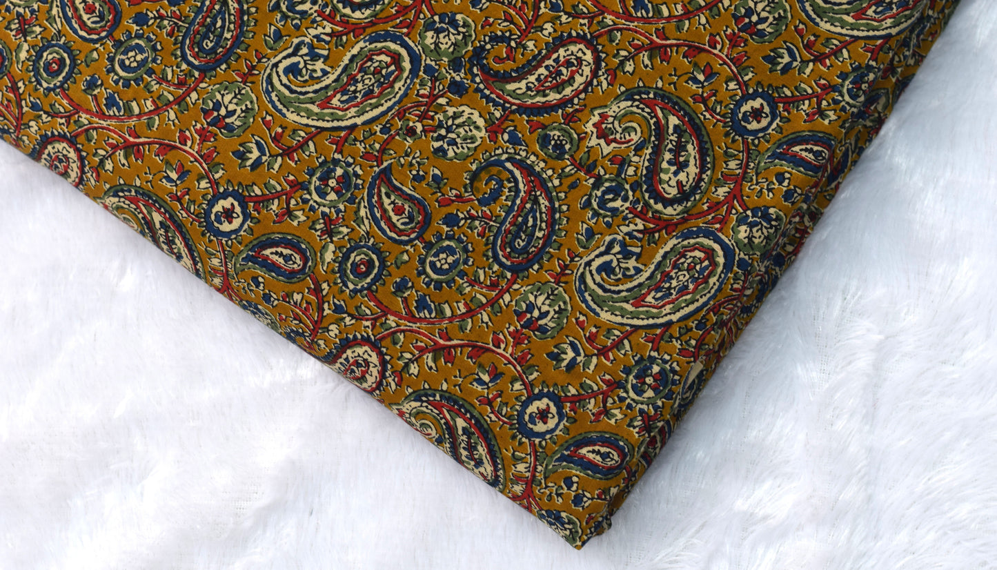 Soft Cotton Churidar Material – Mustard Paisley Print | 3 Meter, 44-Inch Width