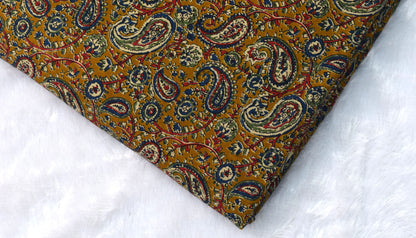 Soft Cotton Churidar Material – Mustard Paisley Print | 3 Meter, 44-Inch Width