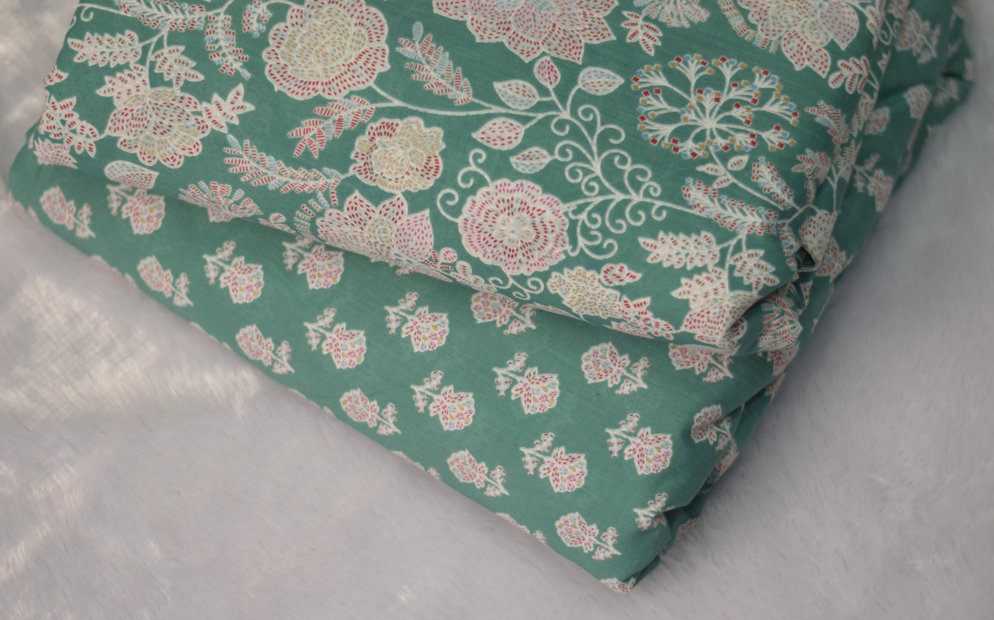 Elegant Green Floral Mix & Match Fabric Set – Top 2.75m & Bottom 2.25m