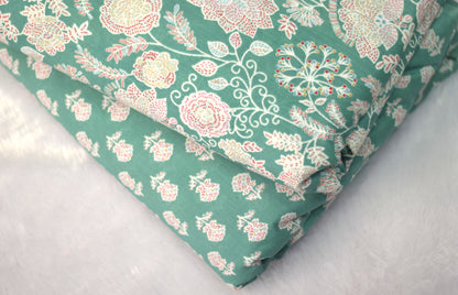 Elegant Green Floral Mix & Match Fabric Set – Top 2.75m & Bottom 2.25m