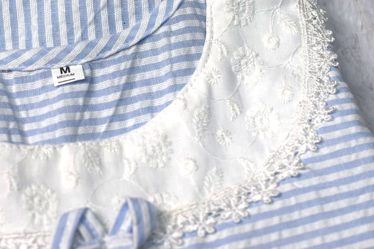 🌙 Soft Blue Striped Cotton Nighty – Medium Size