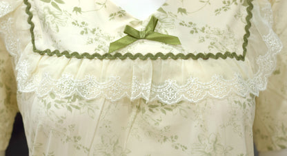 Elegant Floral Lace Trim Night Dress Set – Soft Cream &  Olive Green