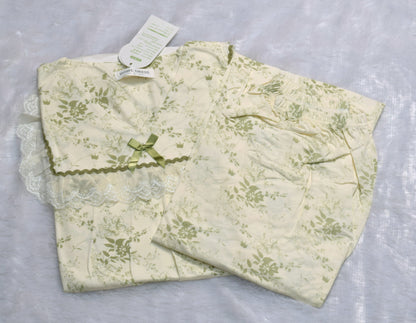 Elegant Floral Lace Trim Night Dress Set – Soft Cream &  Olive Green