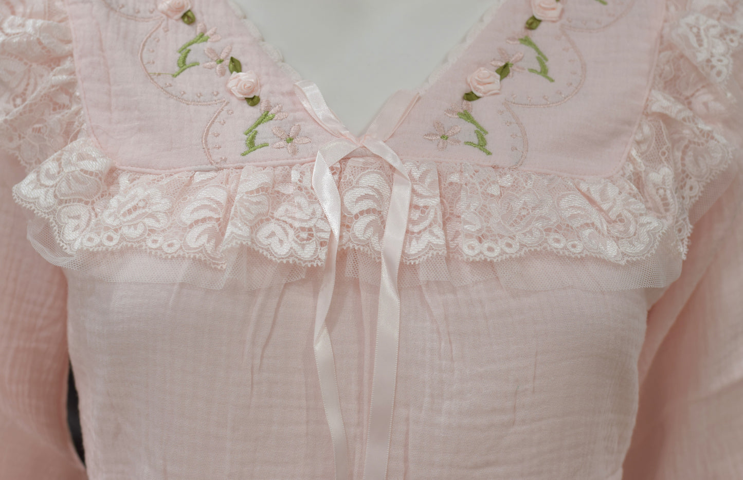 Blush Pink Lace-Trim Cotton Night Dress Set