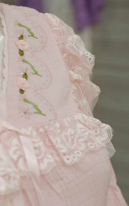 Blush Pink Lace-Trim Cotton Night Dress Set