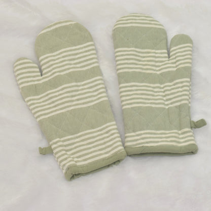 Striped Cotton Quilted Oven Gloves – Heat Resistant Kitchen Mitts (Set of 2)