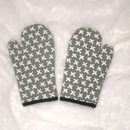 Grey Cross Pattern Cotton Oven Gloves – Set of 2