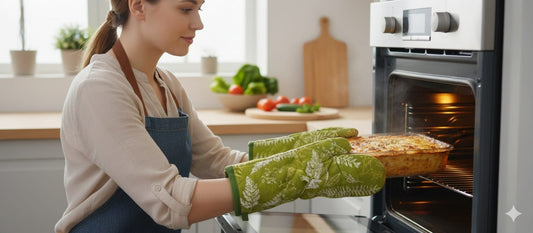 Green Leaf Print Cotton Oven Gloves – Set of 2