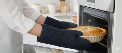 Premium Quilted Denim Oven Gloves – Heat Resistant Kitchen Mitts (Set of 2)