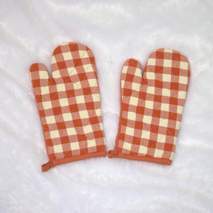 Rustic Checkered Cotton Oven Gloves – Set of 2