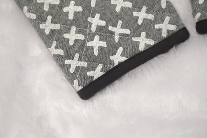 Grey Cross Pattern Cotton Oven Gloves – Set of 2