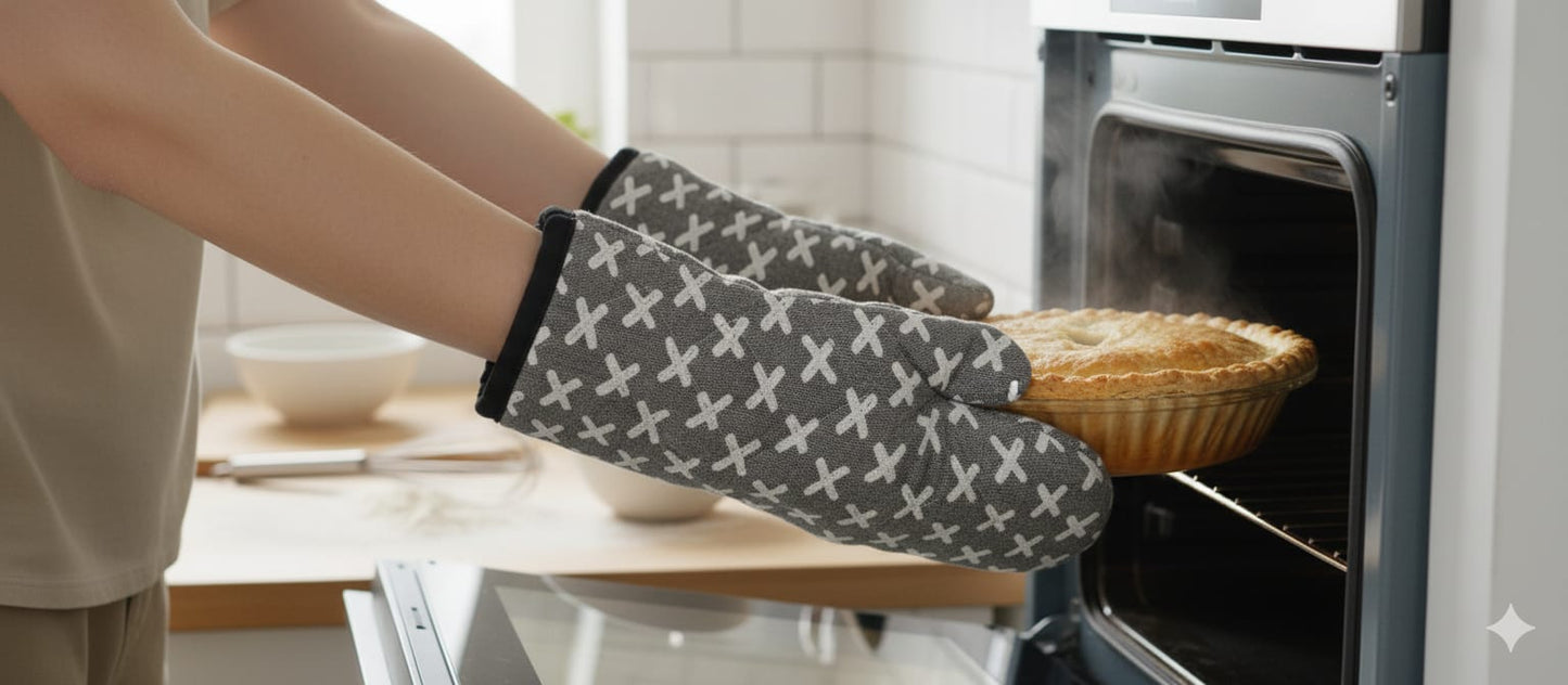 Grey Cross Pattern Cotton Oven Gloves – Set of 2