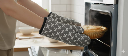 Grey Cross Pattern Cotton Oven Gloves – Set of 2