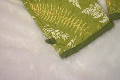 Green Leaf Print Cotton Oven Gloves – Set of 2