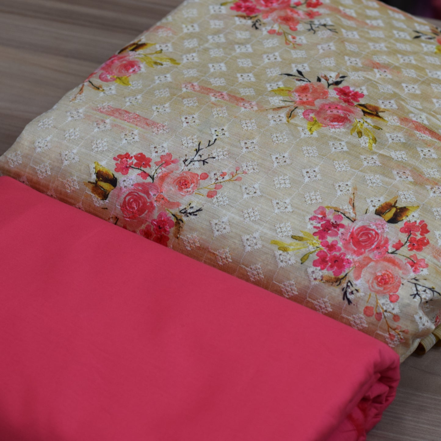 Elegant Floral Printed Unstitched Dress Material Set – 3 Piece (Top, Bottom & Dupatta)