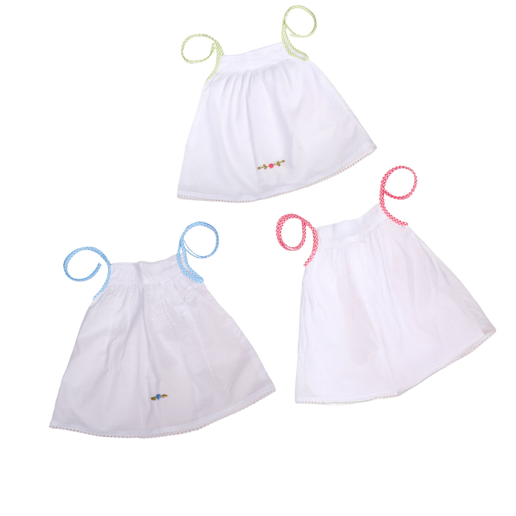 Baby Girl Cotton Kuttiupdupu Dress – White with Floral Embroidery  set of 3
