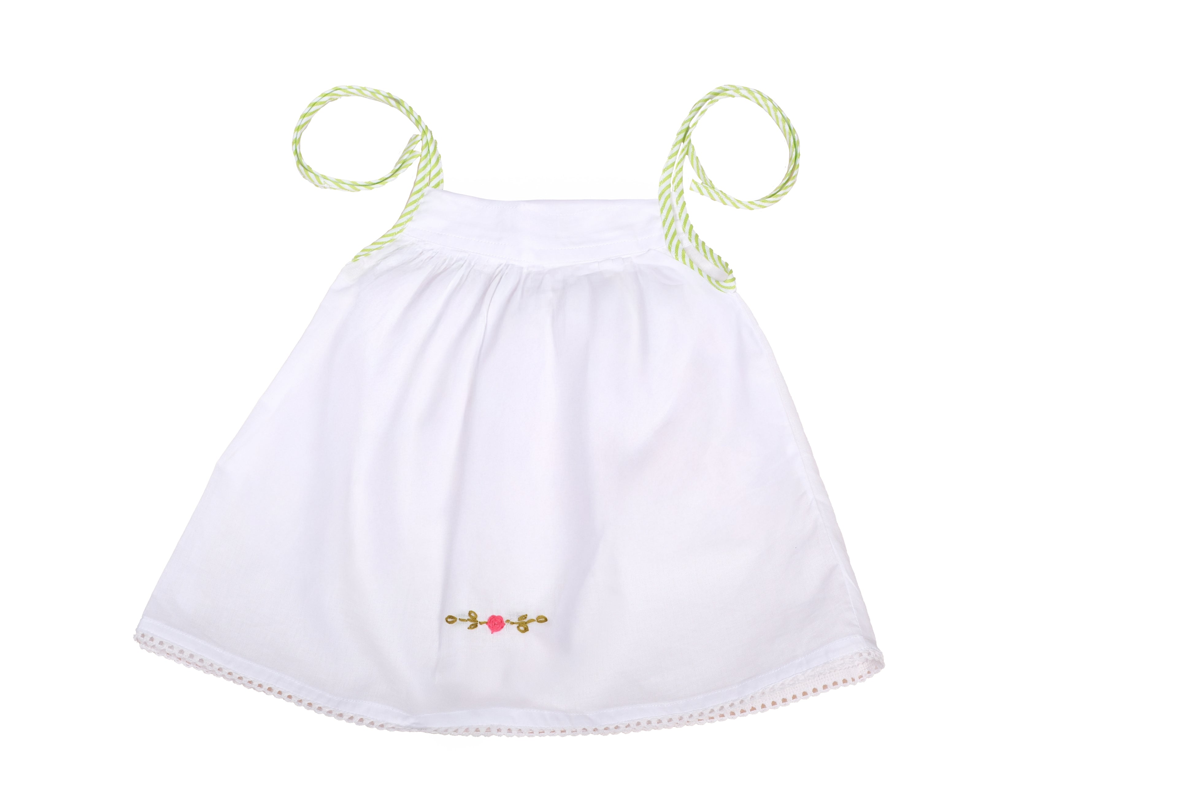 Baby Girl Cotton Kuttiupdupu Dress – White with Floral Embroidery  set of 3