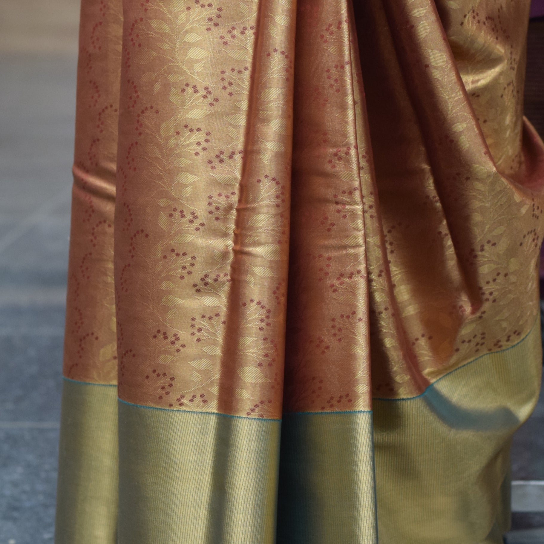 Elegant Copper Brown & Olive Green Art Silk Saree with Subtle Brocade Detailing