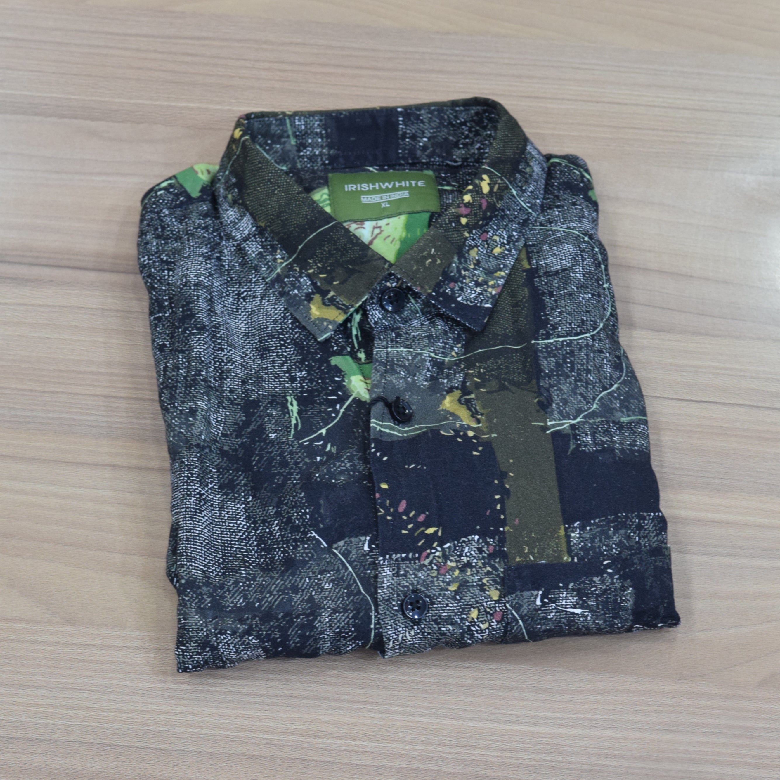 Men’s Casual Rayon Printed Shirt – Navi Blue & Grey Abstract Design