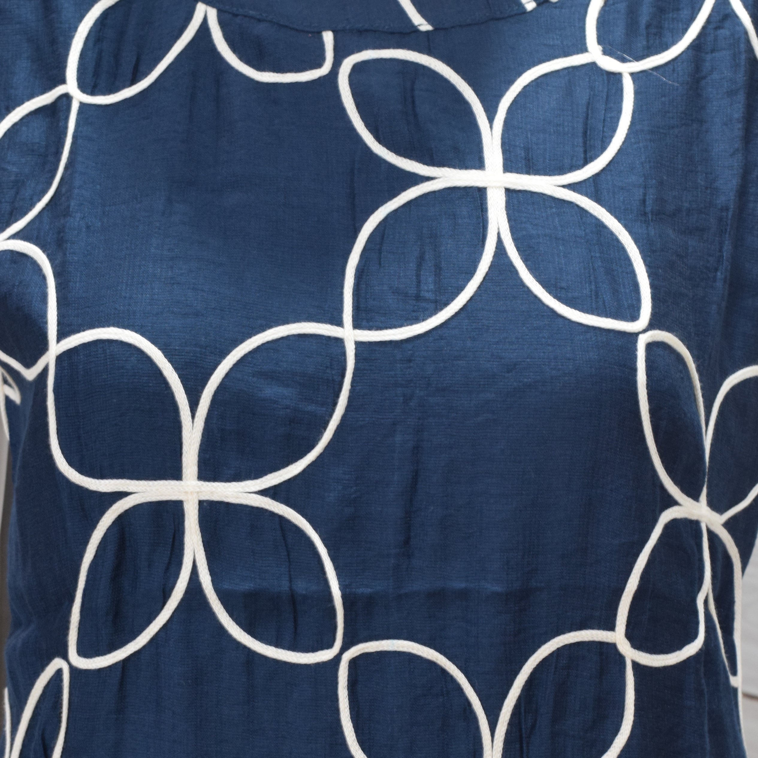Navy Blue Cotton Co-ord Set with White Floral Geometric Print – Sleeveless Kurta &Straight-leg (Semi palazzo) Pant