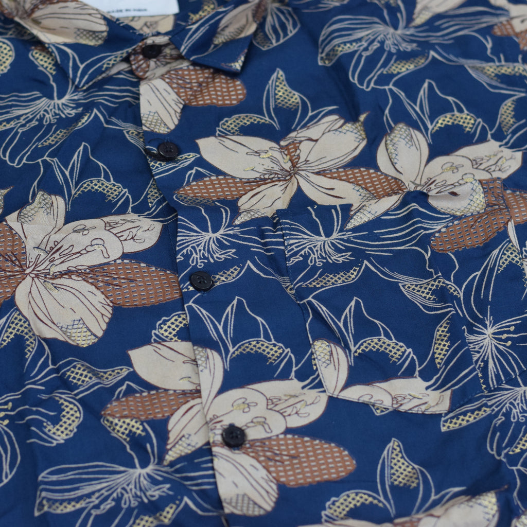 Men’s Navy Blue Floral Printed Rayon Shirt – Casual Wear