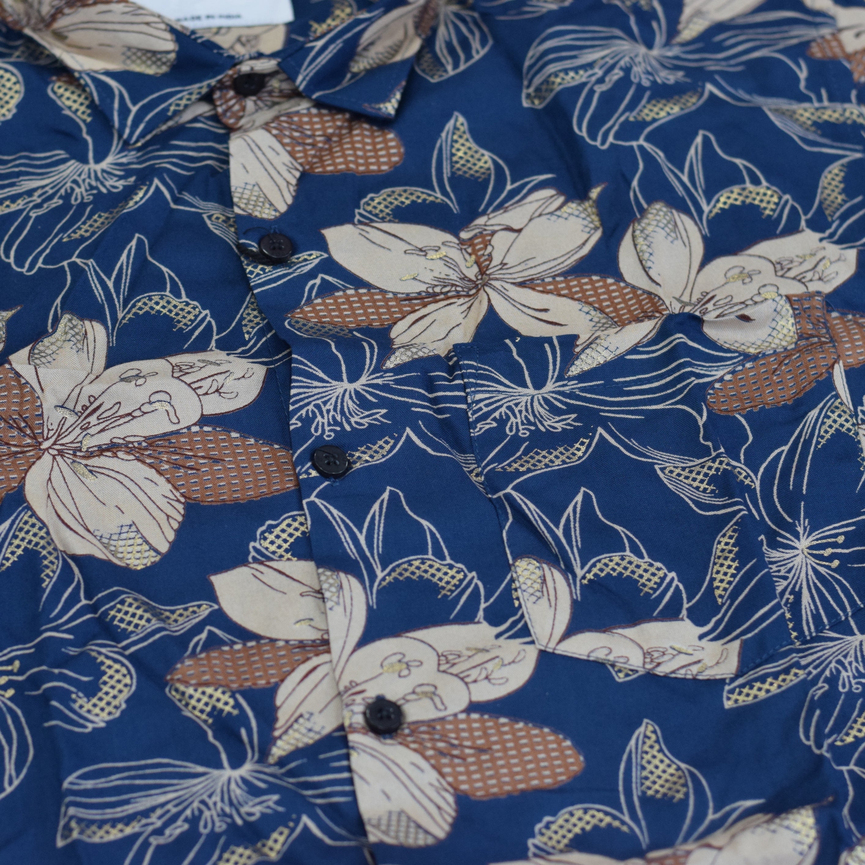 Men’s Navy Blue Floral Printed Rayon Shirt – Casual Wear