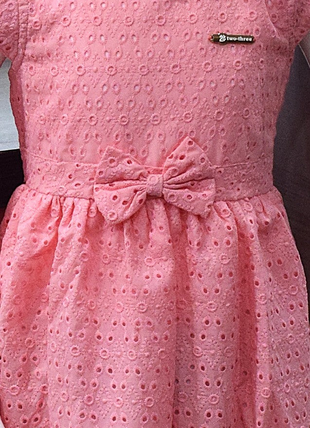 Pretty Pink Embroidered Kids Frock with Bow