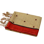 Elegant Beige and Red  Synthetic Saree with Contrast Border& Embroidery Work