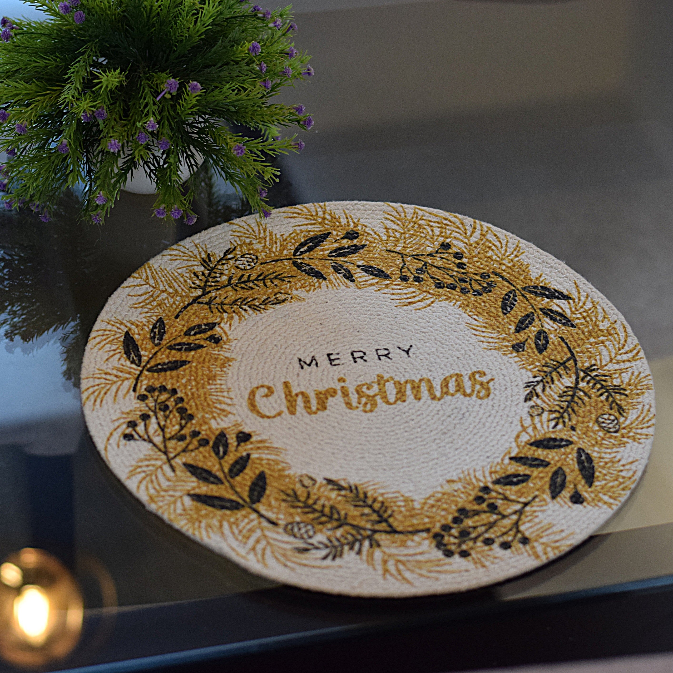 Christmas Cotton Table Mat – Festive Round Dining Placemat