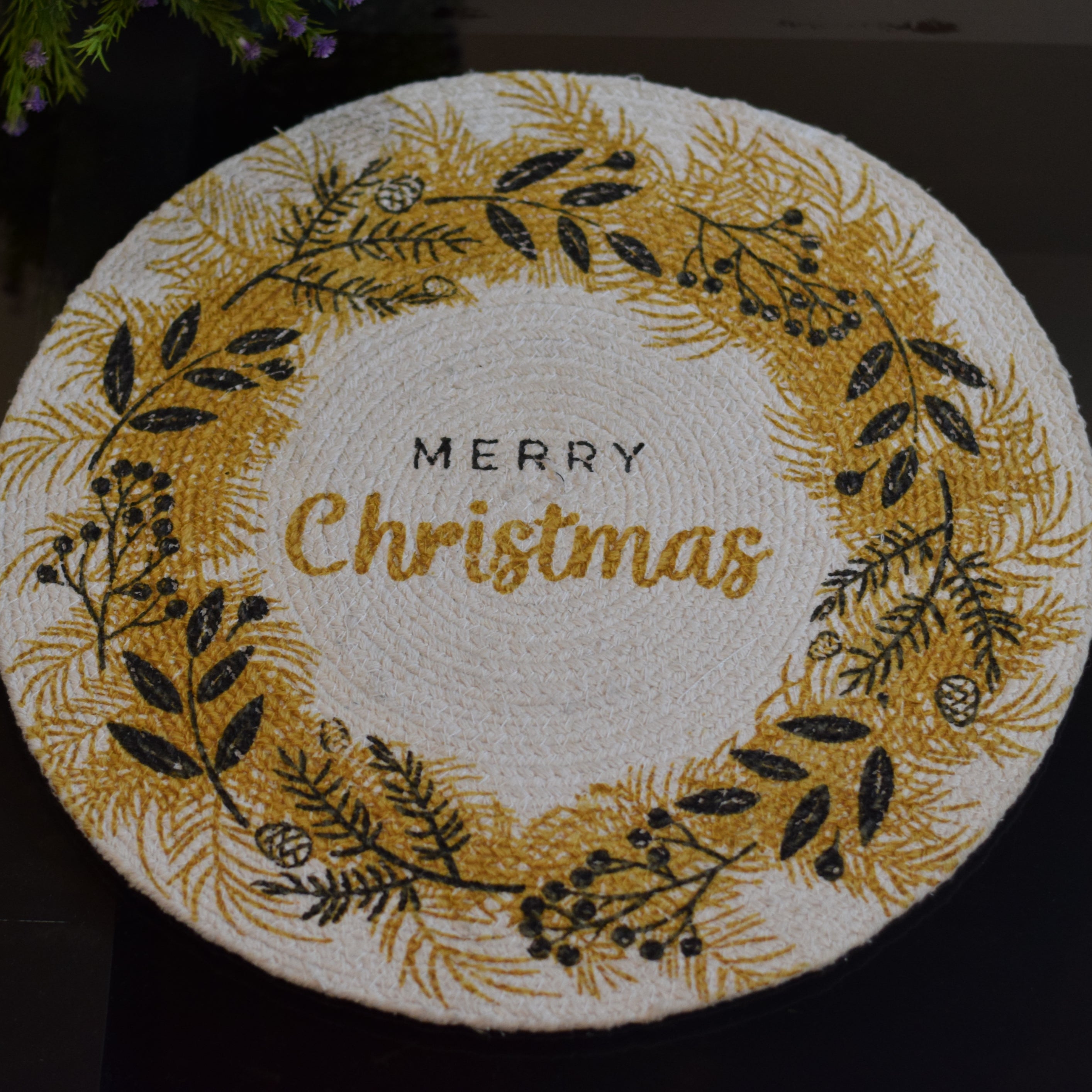 Christmas Cotton Table Mat – Festive Round Dining Placemat