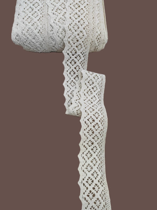 Vintage Cotton Crochet Lace Trim – 2 Inch Width, 20 Meter Roll (white)