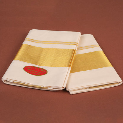 Elegant Kerala Kasavu Saree with Golden Border – Traditional Off-White Handloom