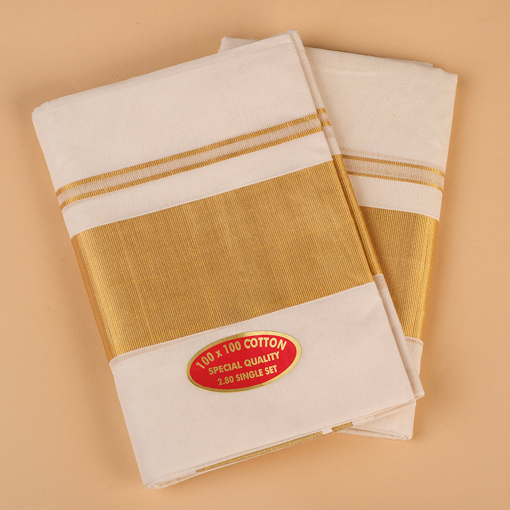 Elegant Kerala Kasavu Saree with Golden Border – Traditional Off-White Handloom