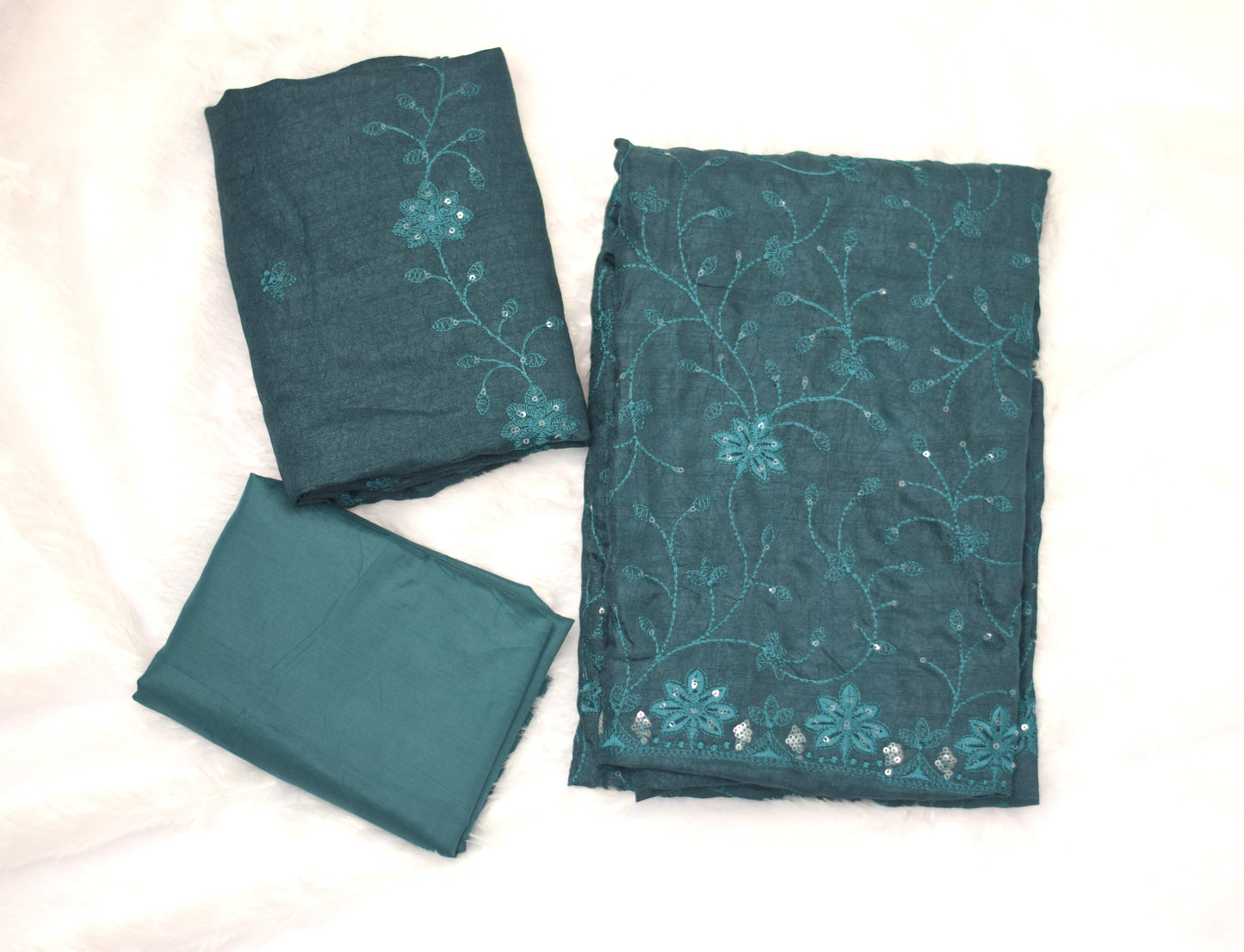 : Elegant Teal Embroidered Churidar Dress Material Set