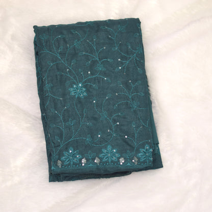 : Elegant Teal Embroidered Churidar Dress Material Set