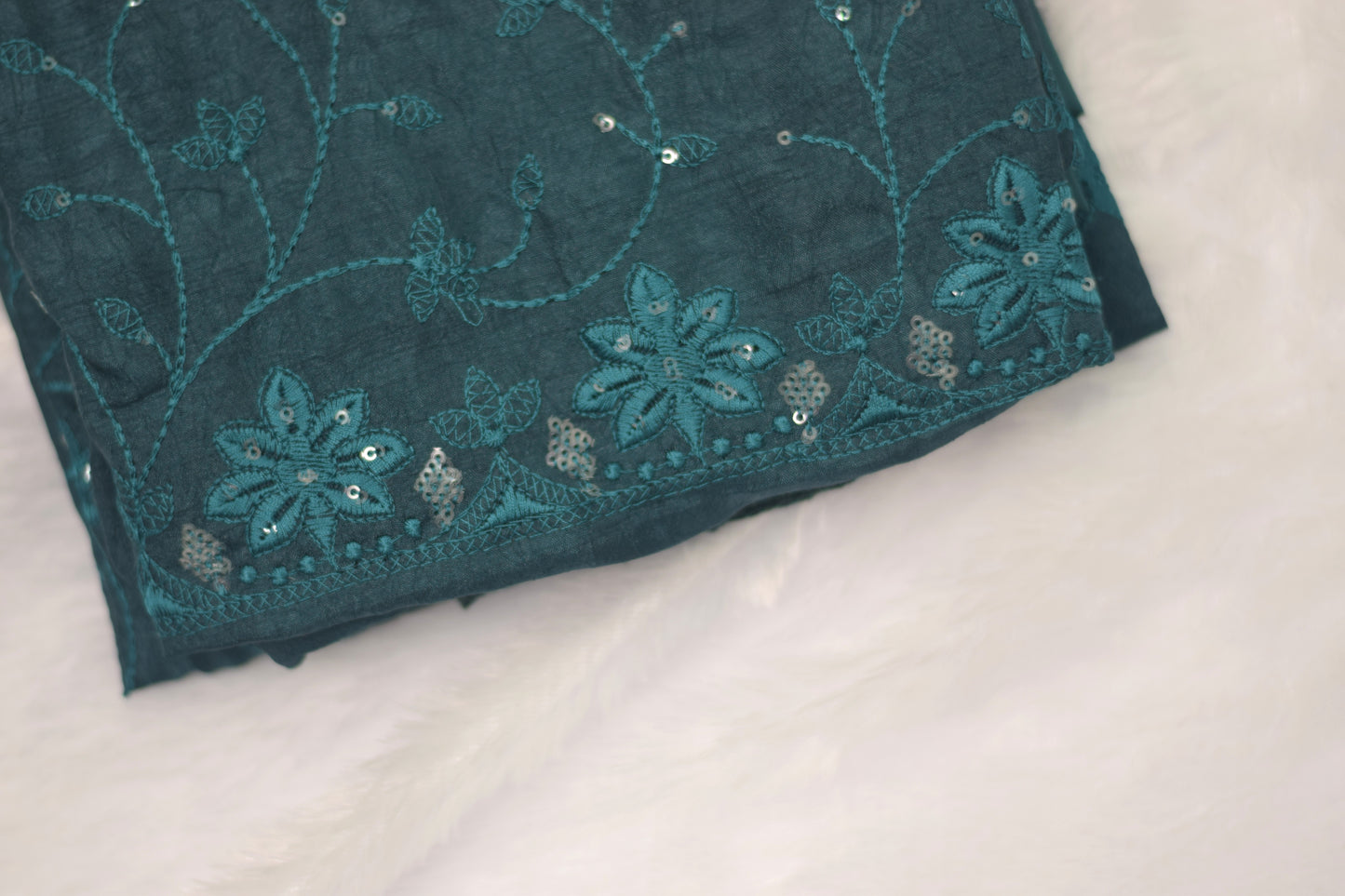 : Elegant Teal Embroidered Churidar Dress Material Set