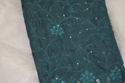 : Elegant Teal Embroidered Churidar Dress Material Set