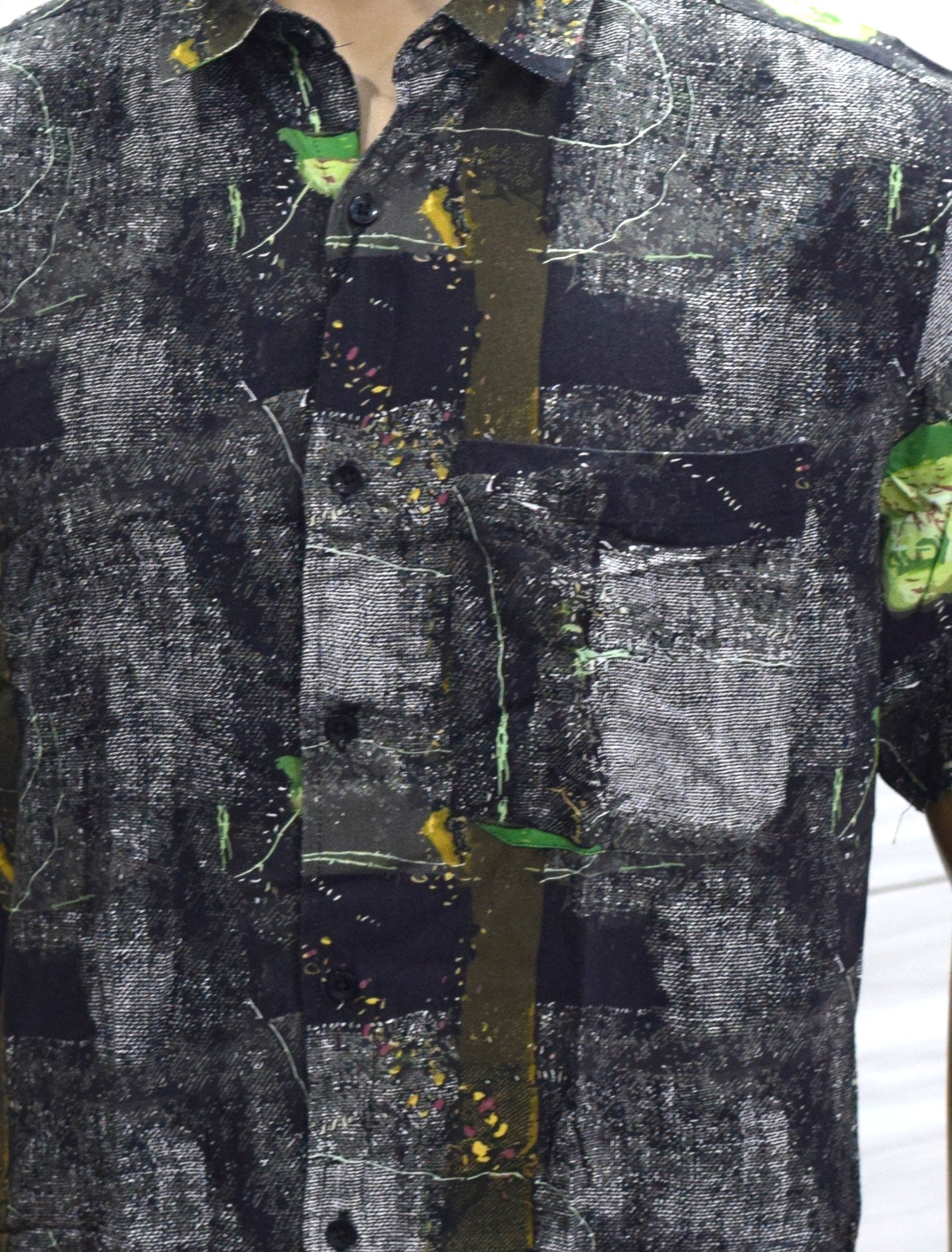 Men’s Casual Rayon Printed Shirt – Navi Blue & Grey Abstract Design
