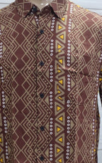 🧥  Men's Brown Geometric Print Rayon Shirt - Short Sleeve Casual Wear