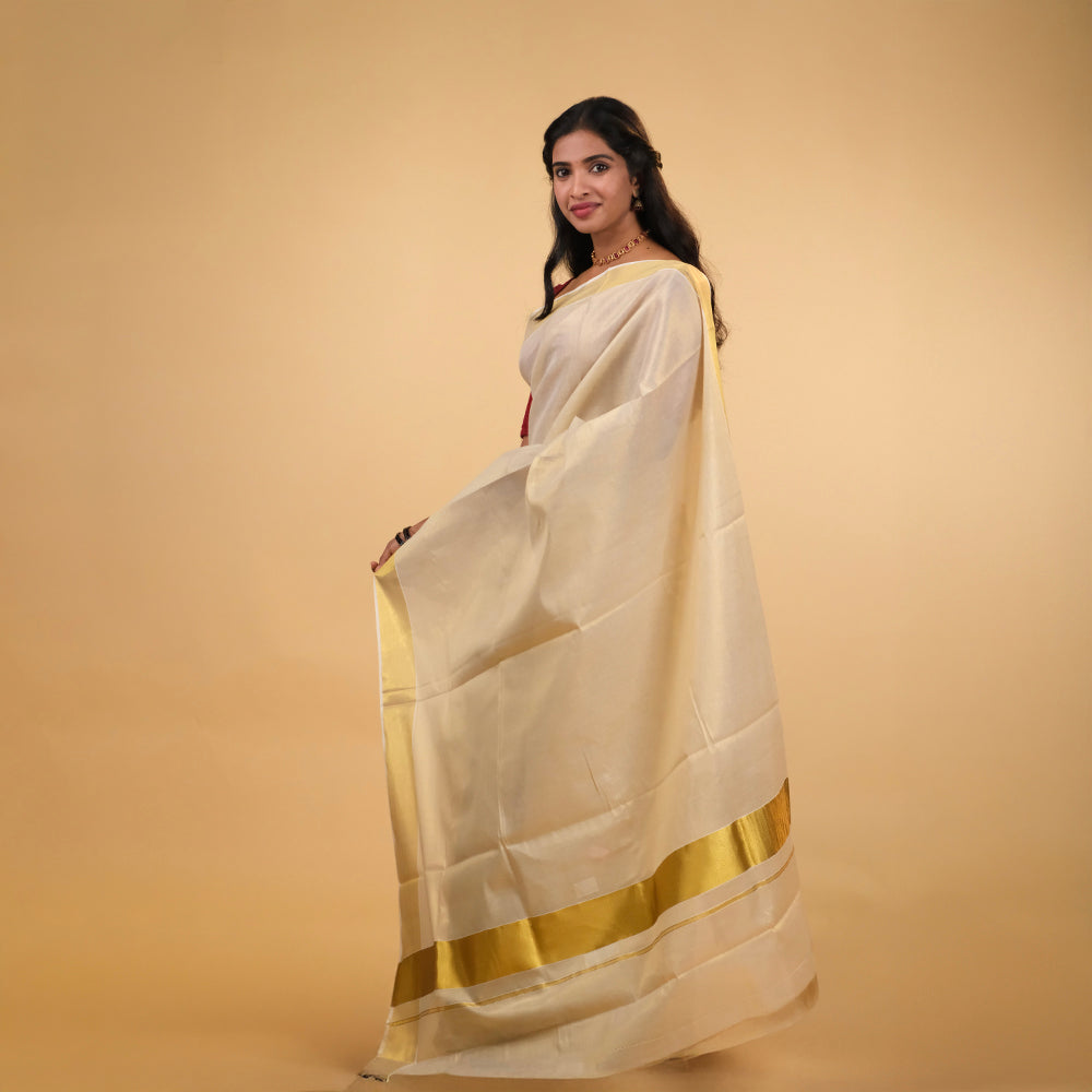 Elegant Kerala Golden Tissue Kasavu Saree with Golden Zari Border