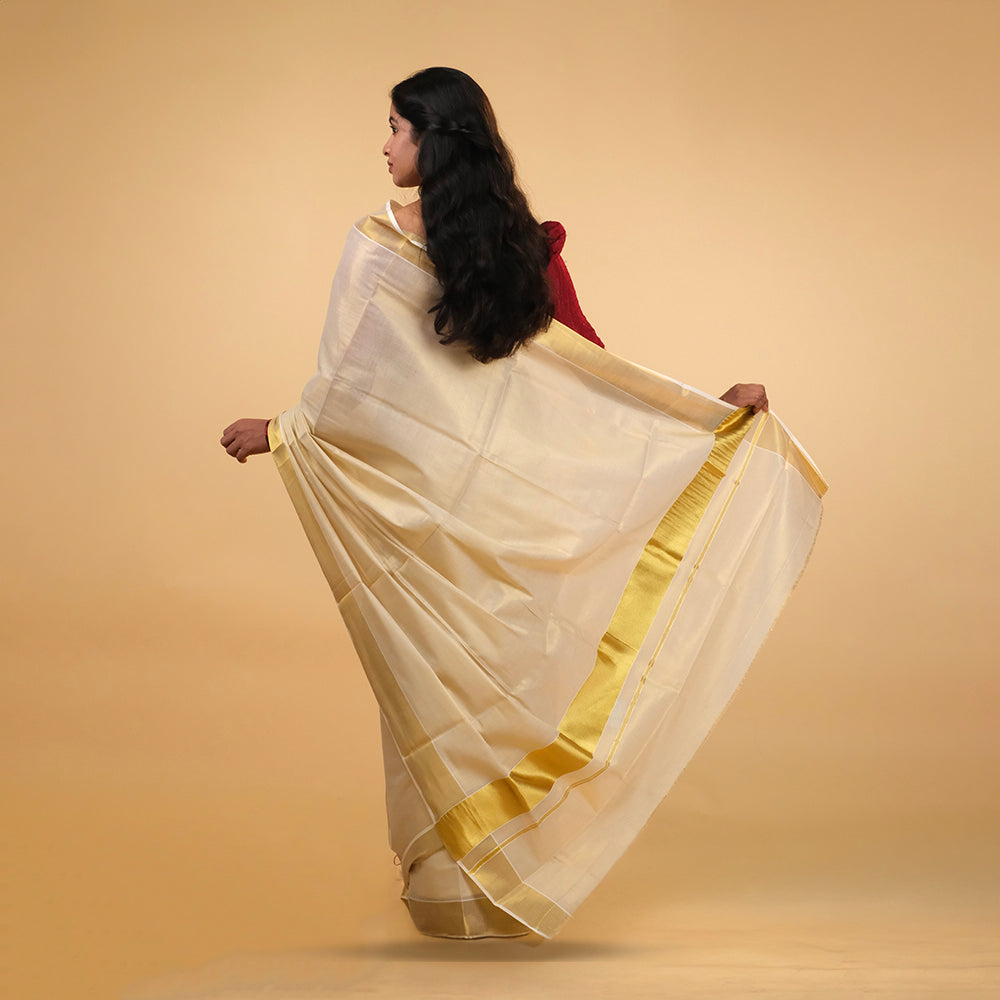 Elegant Kerala Golden Tissue Kasavu Saree with Golden Zari Border