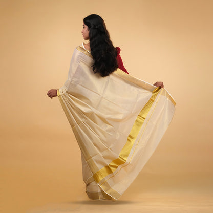 Elegant Kerala Golden Tissue Kasavu Saree with Golden Zari Border