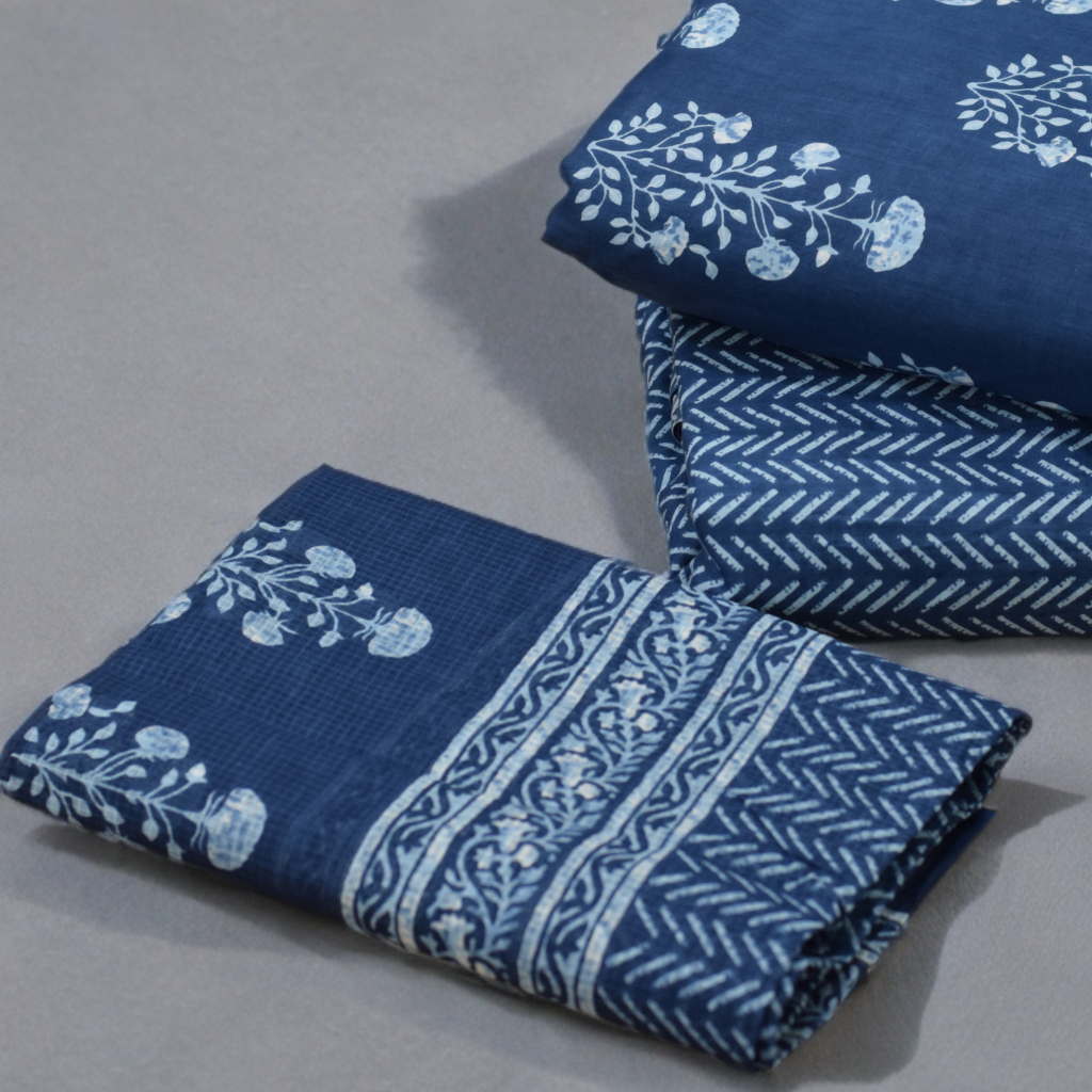 Elegant Soft Cotton Churidar Material Set with Dupatta – Top 3m, Bottom 2.25m &Shawl