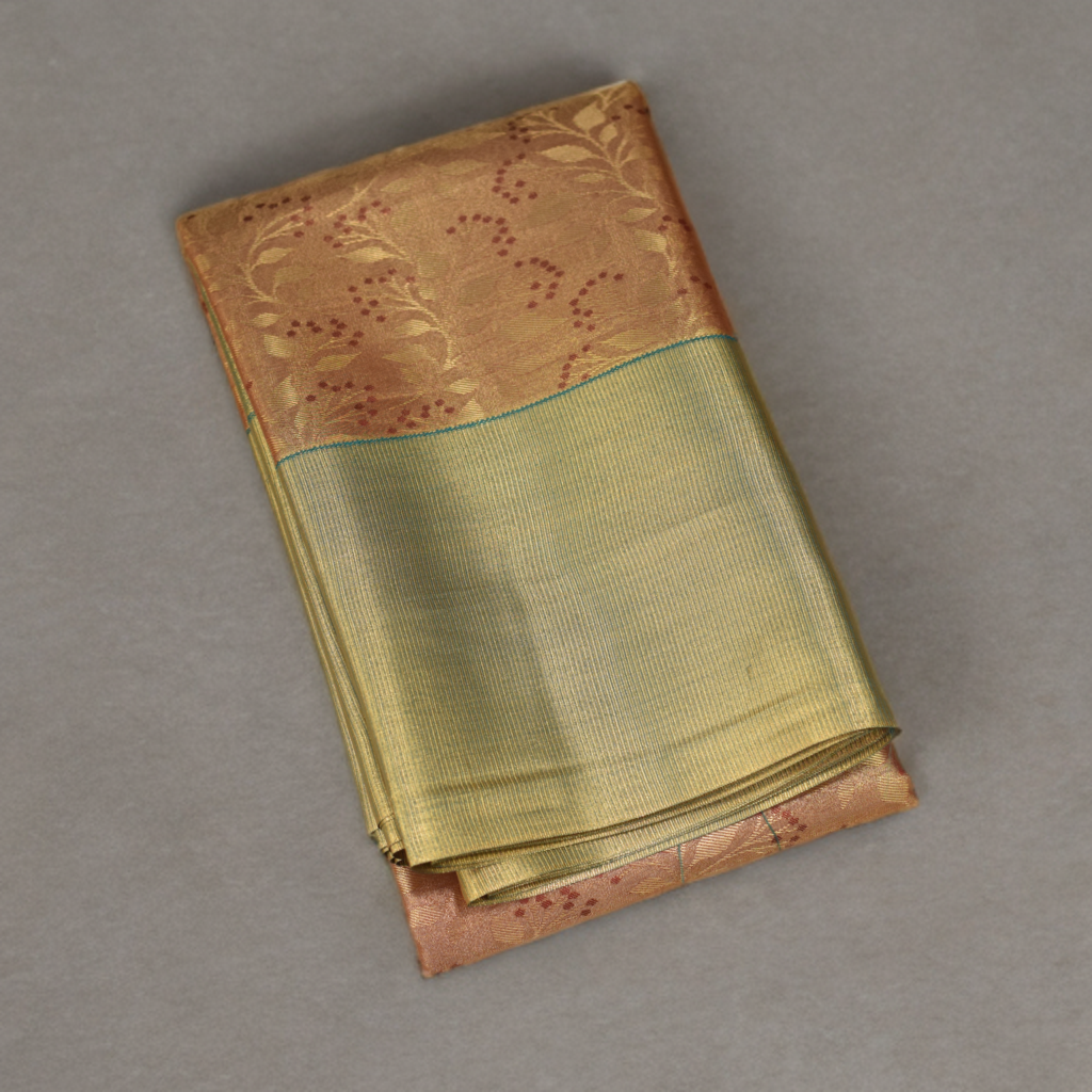 Elegant Copper Brown & Olive Green Art Silk Saree with Subtle Brocade Detailing