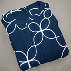 Navy Blue Cotton Co-ord Set with White Floral Geometric Print – Sleeveless Kurta &Straight-leg (Semi palazzo) Pant