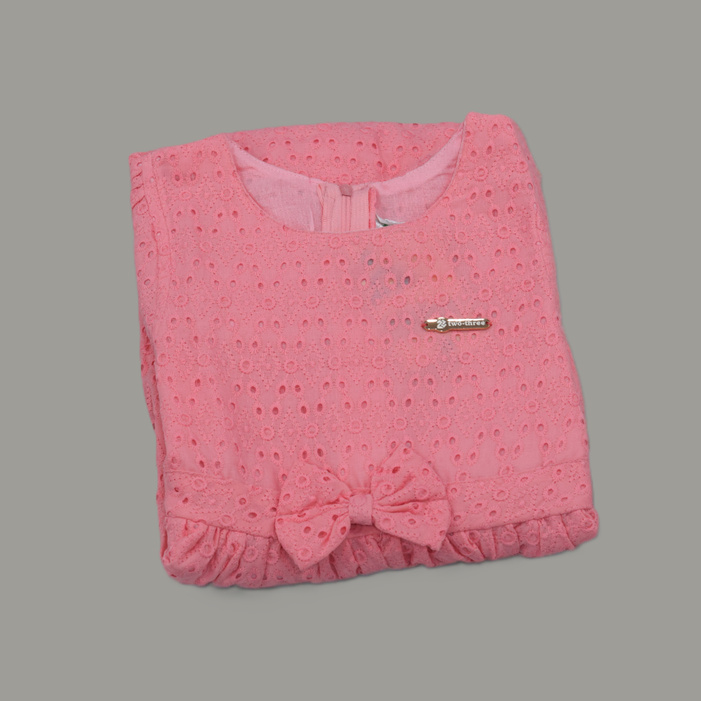 Pretty Pink Embroidered Kids Frock with Bow
