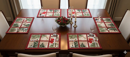 Festive Snowman Window View Christmas Table Mat – 20 x 14 Inch