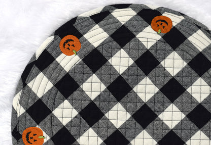Halloween Pumpkin Checkered Round Table Mat🎃