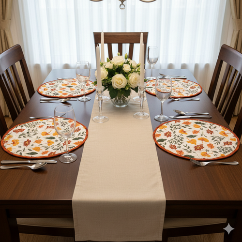 Autumn Leaf Round Table Mat – Quilted Cotton Dining Décor