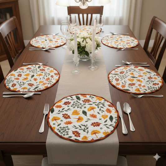 Autumn Leaf Round Table Mat – Quilted Cotton Dining Décor
